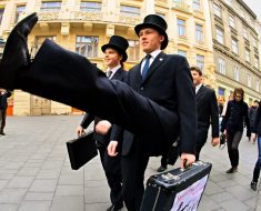 Bowler hat and briefcase ready: Monty Python’s Silly Walk strides back onto Prague streets