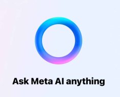 A vibrant gradient ring above the phrase ‘Ask Meta AI Anything’ on a light background.